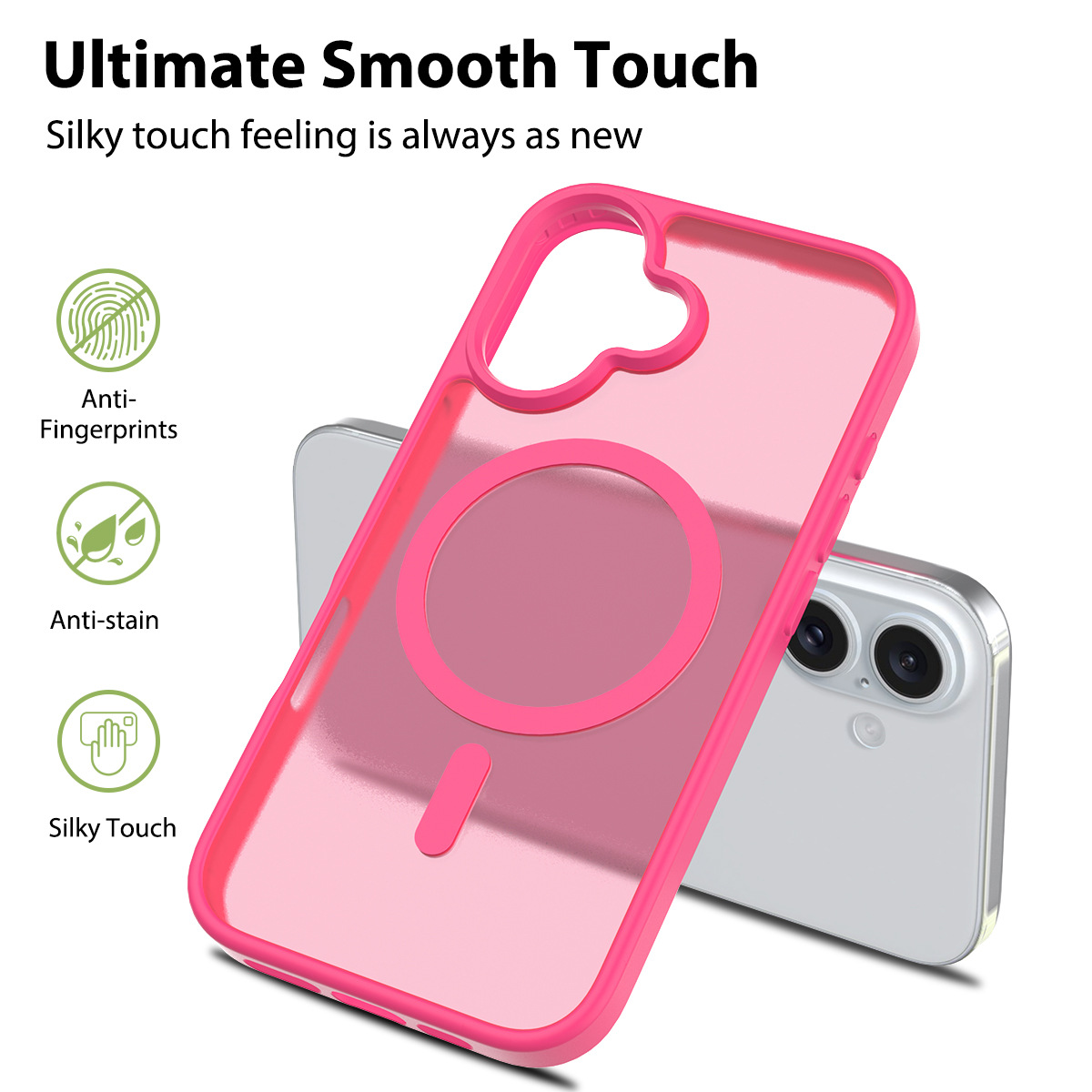 Cross-border applicable iPhone17 phone case semi-transparent matte skin feel case 16E Apple 2.0 thick magnetic suction protective case Specification image