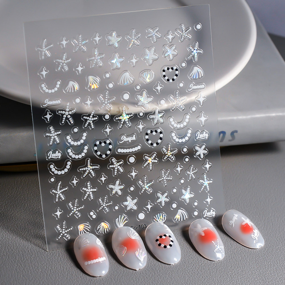 Dazzling reflective starfish, pearl and shell nail art, sweet and fresh planner accessories, high-end self-adhesive stickers factory direct sales