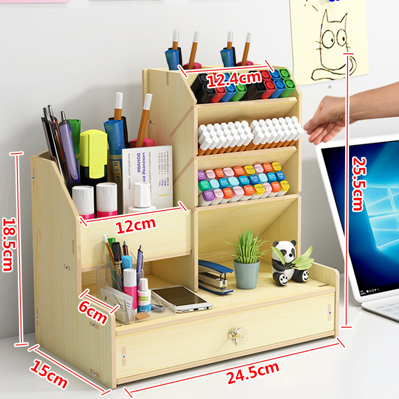 Wooden slanted pen holder stationery storage box Item Picture