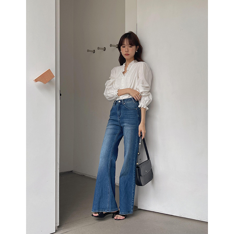 牛仔裤/女士阔腿牛仔裤/加薄绒牛仔裤女直筒/尾货/牛仔裤女装产品图