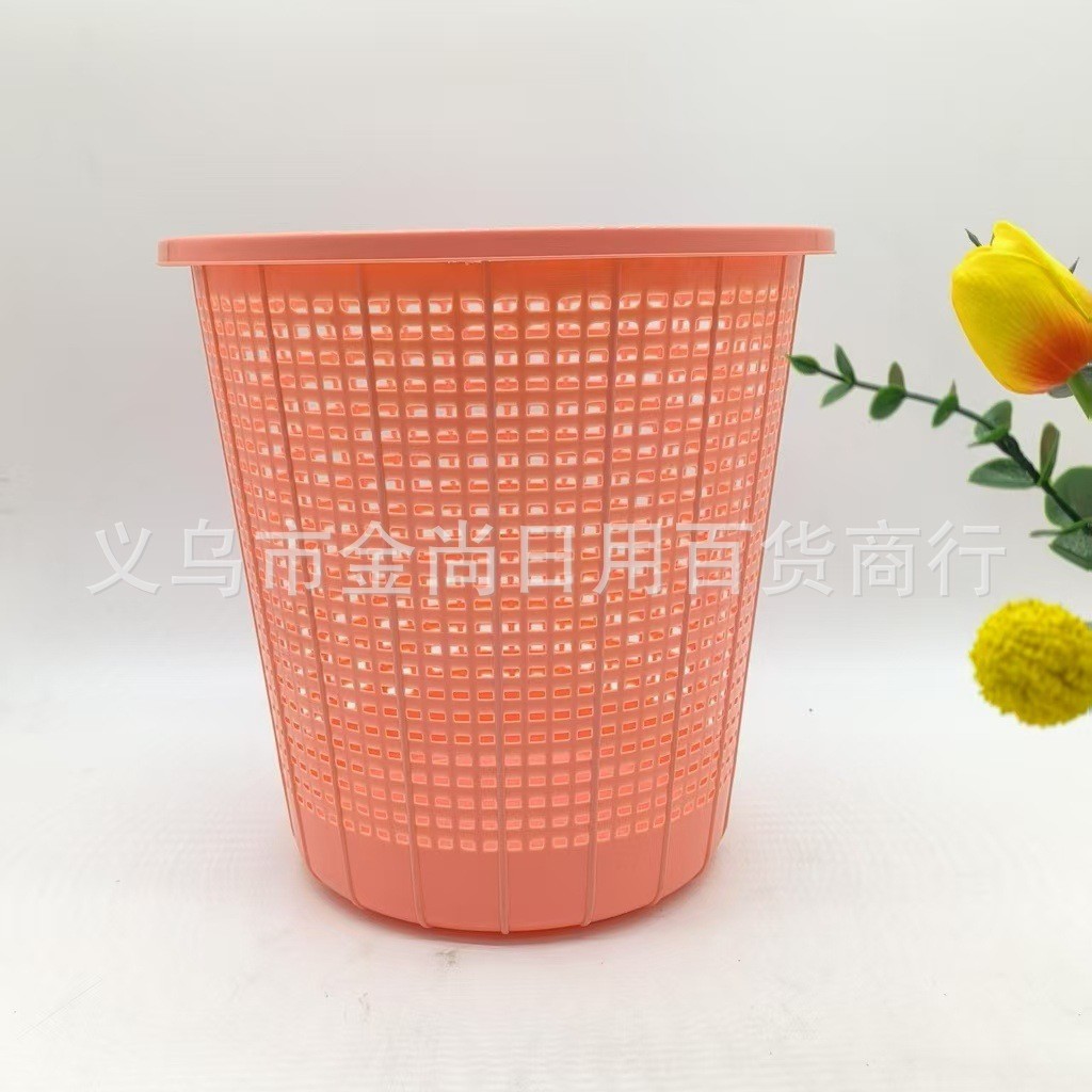 Wholesale simple household hollowed-out trash cans, plastic wastebaskets without pressure rings, and simple kitchen and bathroom storage buckets