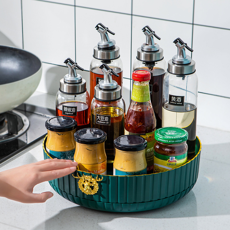 Household Kitchen Rotating Storage Rack Seasoning Rack Cosmetics Storage Box Multi-Purpose Desktop Rotating Tray Storage details Picture