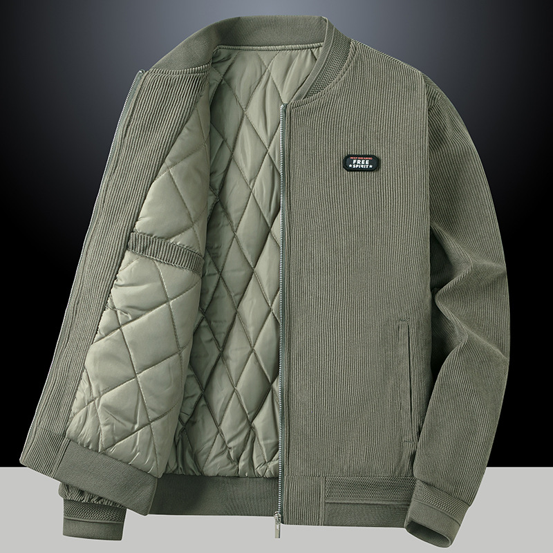 Work jacket, men's thickened cotton-padded jacket, men's winter corduroy jacket, men's casual baseball jacket, warm cotton-padded jacket details Picture
