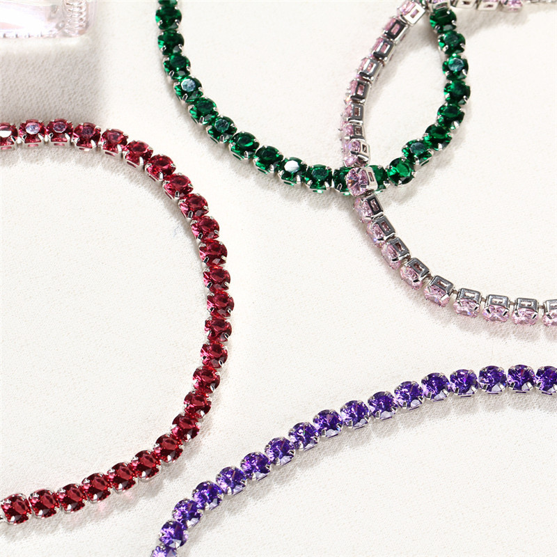 Wholesale of European and American women's diamond-encrusted elastic bracelets, colored zircon water diamond claw chains, colored diamond bracelets, gemstones and diamond bangles Specification image