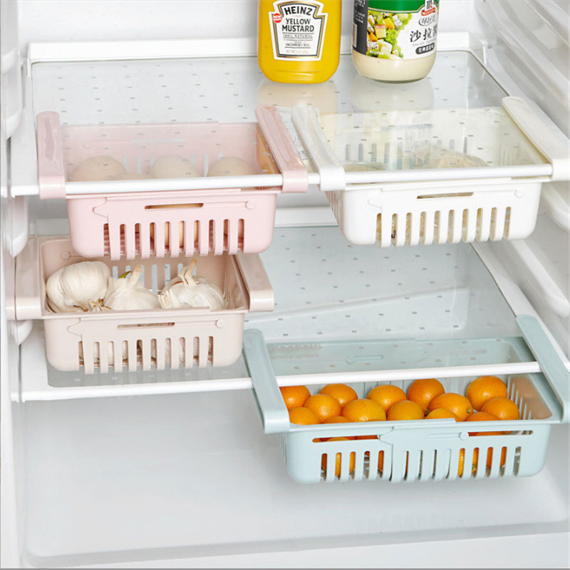 The refrigerator retractable storage basket can drain water for easy cleaning. The living room and bedroom can use storage baskets for cosmetics, stationery and sundries details Picture