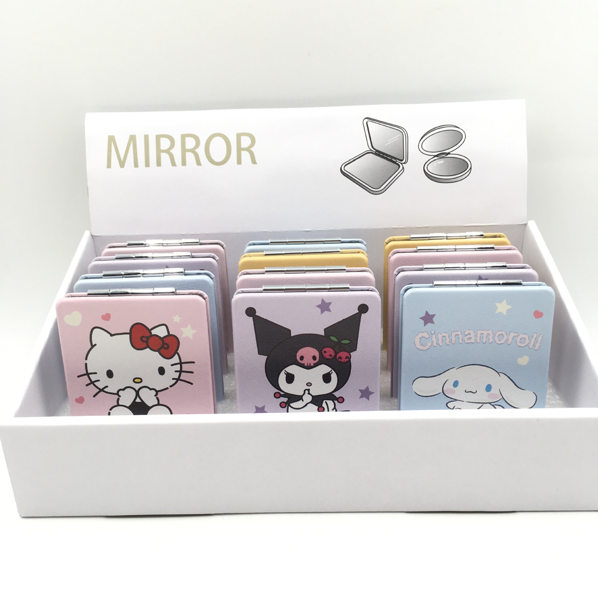 Cartoon and anime family flip mirror PU makeup small mirror, Kuromi Melody Twin Star Cinnamon Dog mirror Item Picture