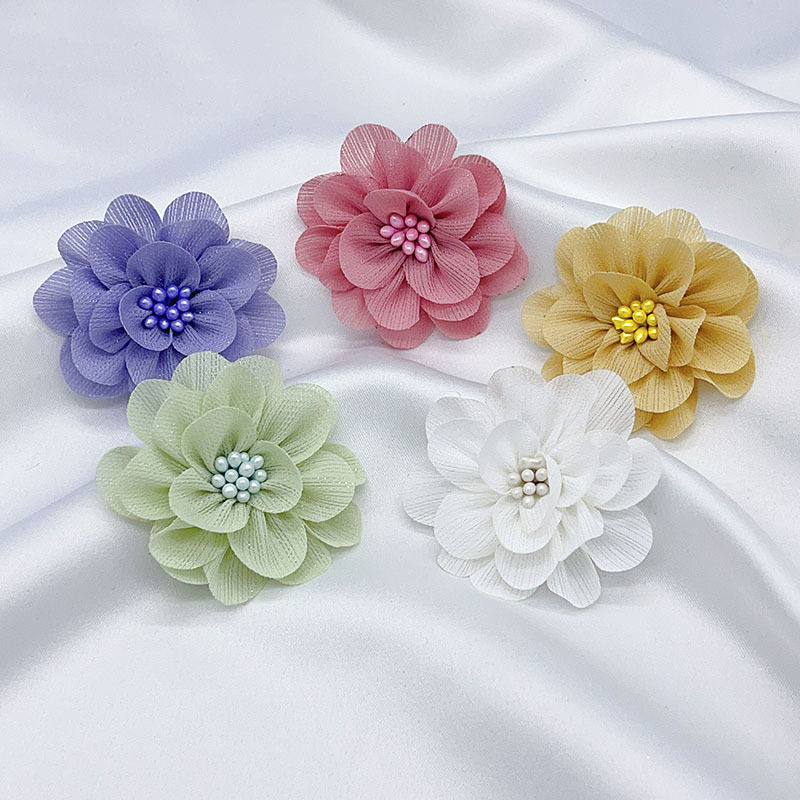 韩版欧根纱布艺花朵儿童服装辅料发夹饰品配件布艺手工花心花朵