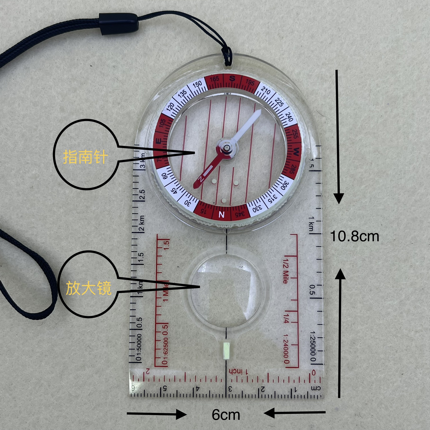 New best-selling outdoor strong magnetic transparent ruler compass magnifying glass student gift compass on Amazon details Picture