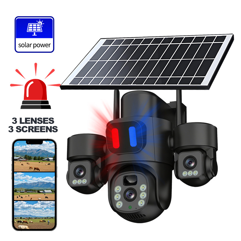 Cross-border exclusive three-screen three-lens rotating surveillance camera with no blind spots, solar-powered surveillance camera, outdoor waterproof Application Scenario