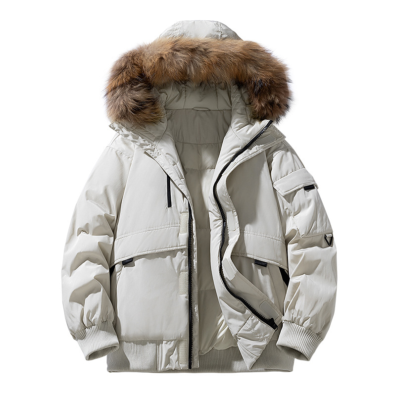 The new American-style large fur collar style overcomes the trend of thick and warm hooded down jackets for men in winter and student workwear jackets Item Picture
