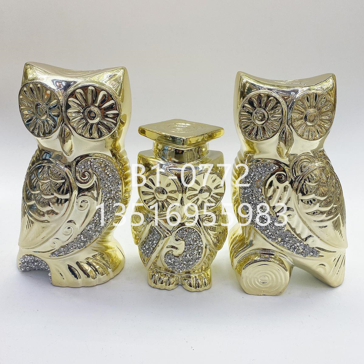 Modern and simple electroplated gold and silver owl handicrafts, creative gifts, home decorations, ceramic animal ornaments, vases