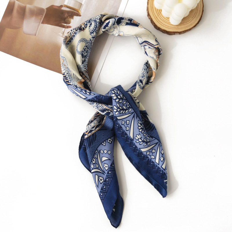 French Elegant Style Imitation Silk Scarf Spring Oil Painting Small Square Scarf Spring And Autumn Everything Professional Commuter Personality Silk Scarf