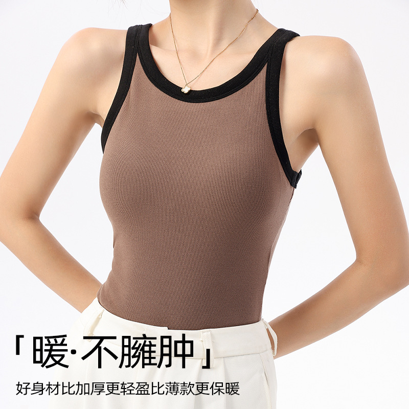 300g cashmere thermal underwear, threaded cotton halter top, women's winter color-matched slimming base layer, inner top Specification image
