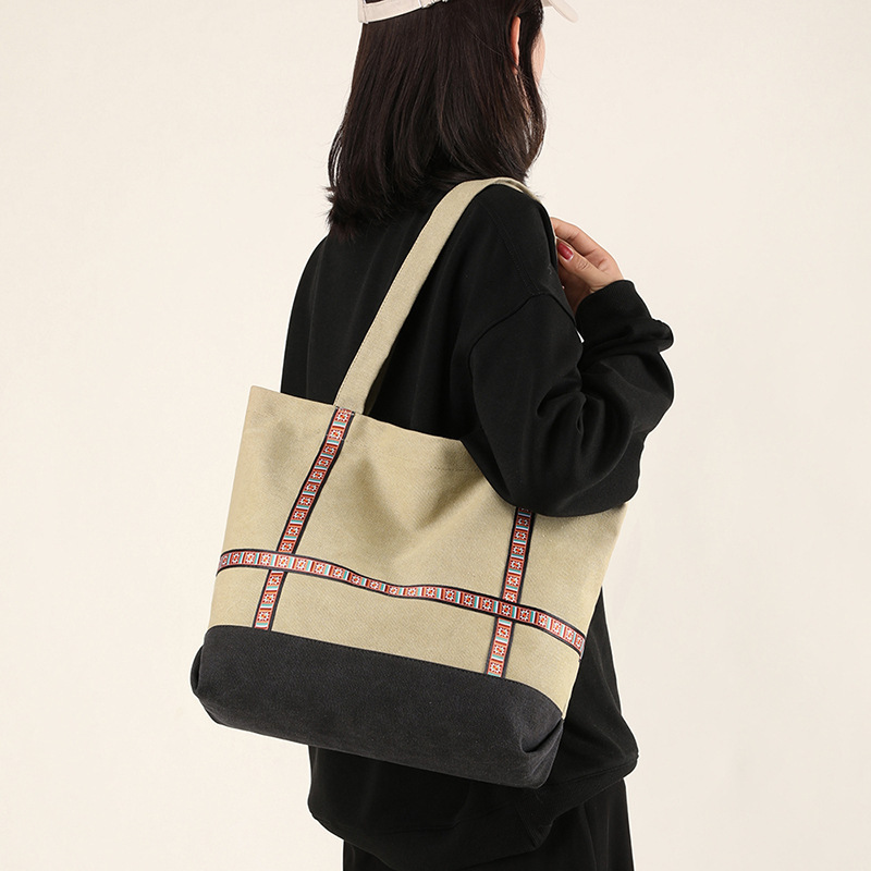 简约时尚韩版潮流百搭手提包大容量女包潮搭帆布包都市风单肩包