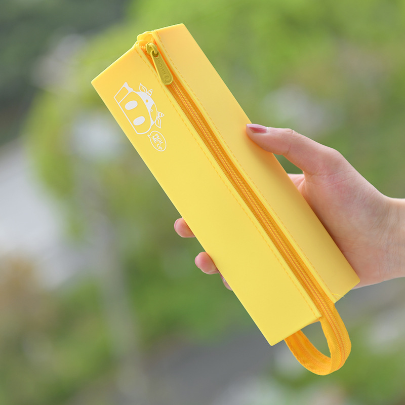 Guoyu's custom-made creative large-capacity pencil case with a double-sided solid color silicone pen case for students details Picture