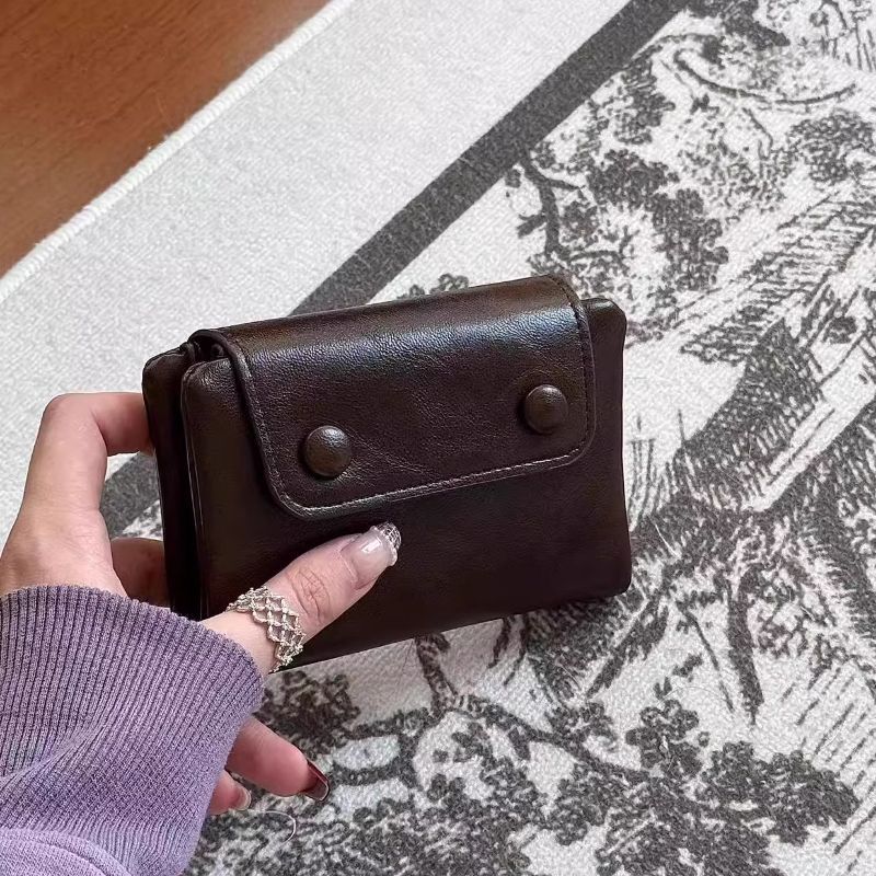 韩版复古软糯软包小眼睛钱包便携式短款钱包拉链暗线零钱包卡包