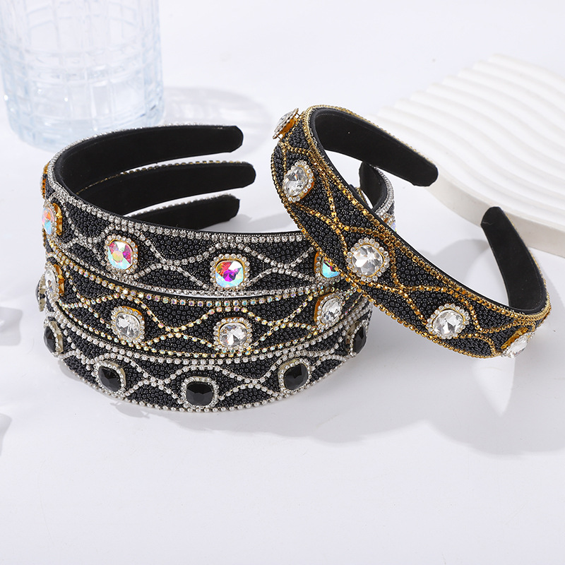 Small Fresh Full Diamond Wide Edge Fashion Headband Light Luxury Going Out Hair Accessories Female Korean Cross-Border Sponge Band Diamond Headband All Match