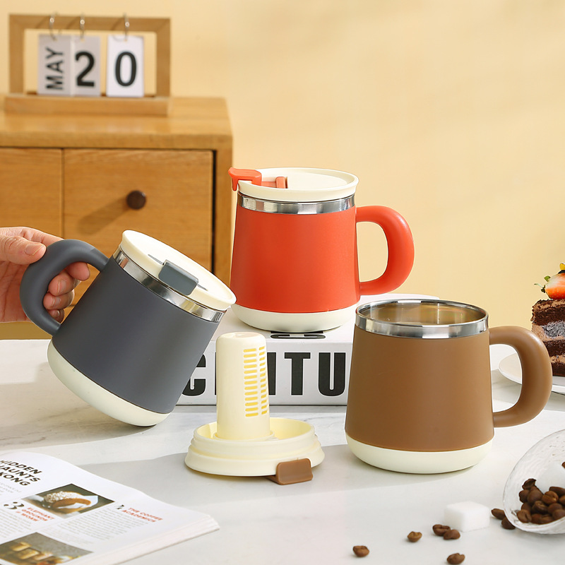 Stainless steel tea cup, mug, high appearance level water cup, tea water separation cup, large capacity, can be connected to hot water, insulated cup Specification image