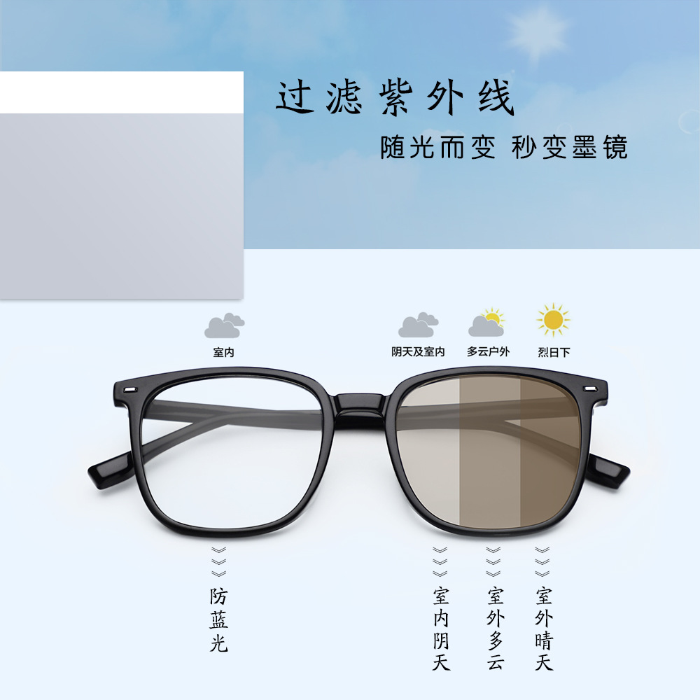 智能感光变色/抖音男女同款/茶色平光产品图