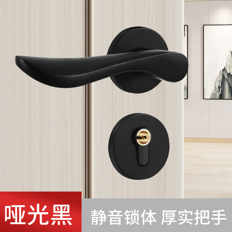 Bedroom Room Door Lock Silent Wooden Door Anti-Insertion Hand Lock Aluminum Alloy Black Bathroom Split Lock Magnetic Lock Specification drawing