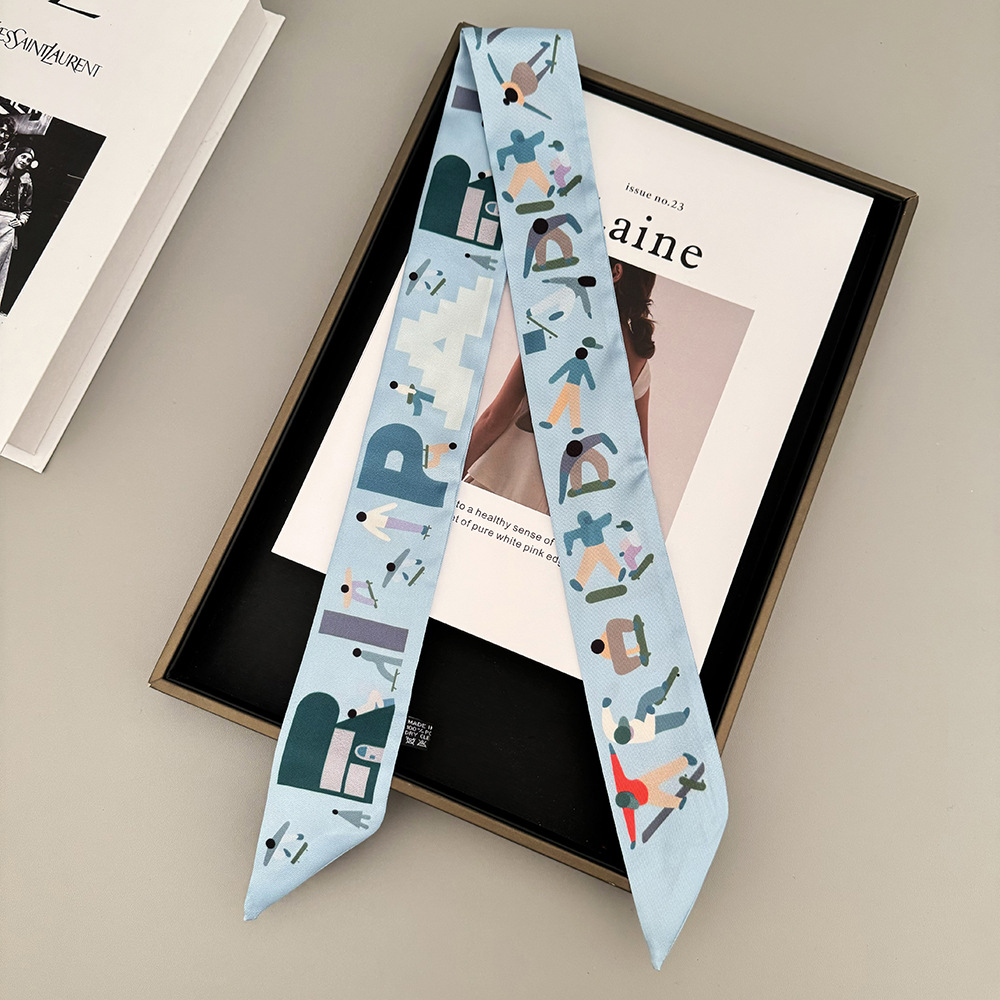 H Free Pose twill silk scarf Twill silk neckerchief, high-end hair band binding bag, small long ribbon neckerchief Specification image