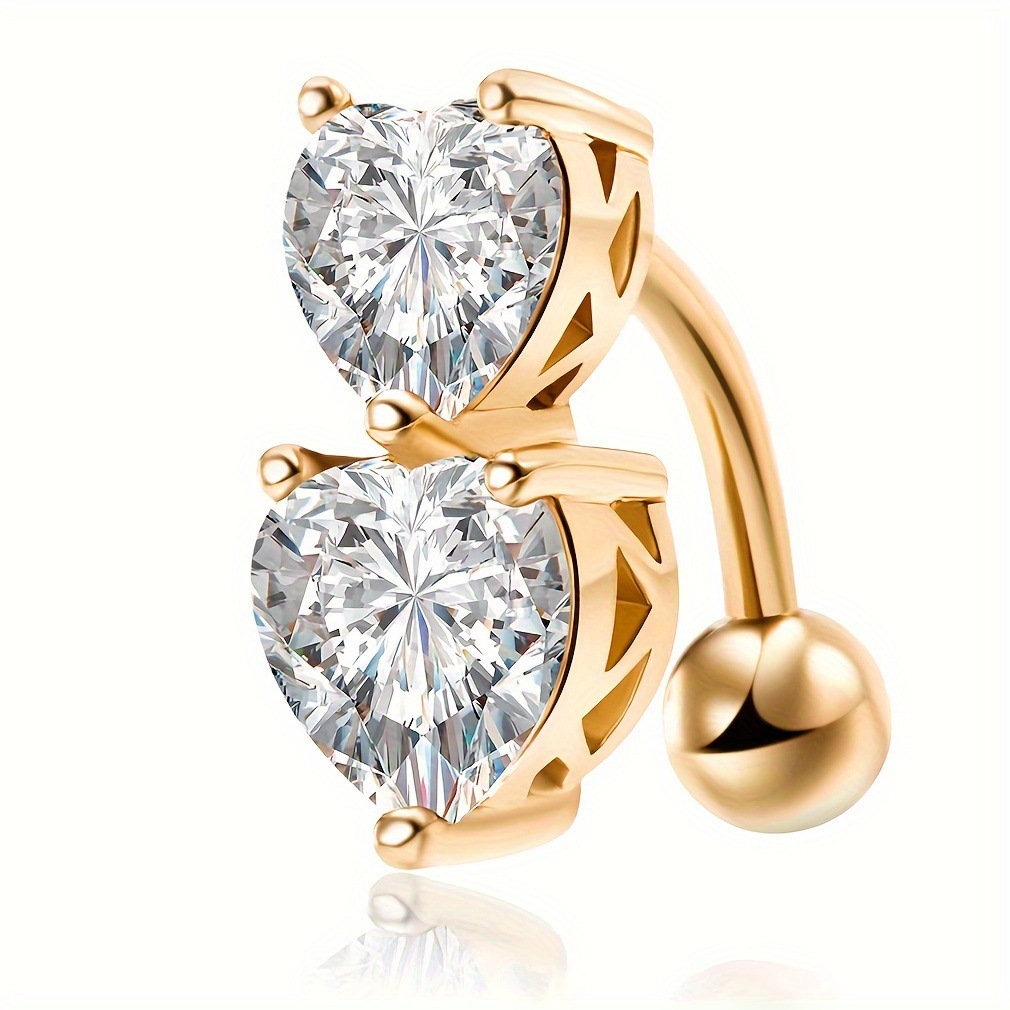 穿刺脐饰欧美跨境心形肚脐环双爱心锆石肚脐钉脐环水晶心型露脐详情8