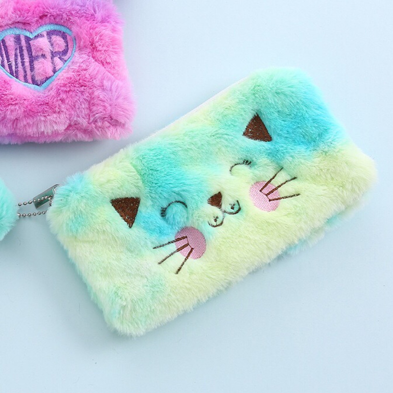 Winter plush pen case, student cartoon stationery storage bag, cute cat, furry cartoon girl, loose change and coin case Application Scenario