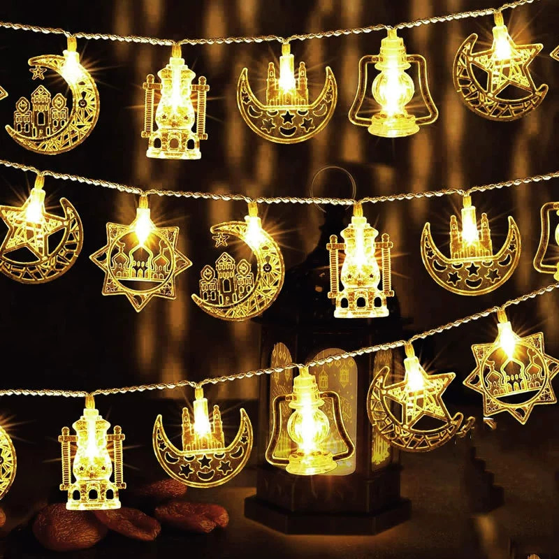 Eid al-Adha decorative lights string stars, moon castle festival party decorations, Middle Eastern decoration items, battery box lights details Picture