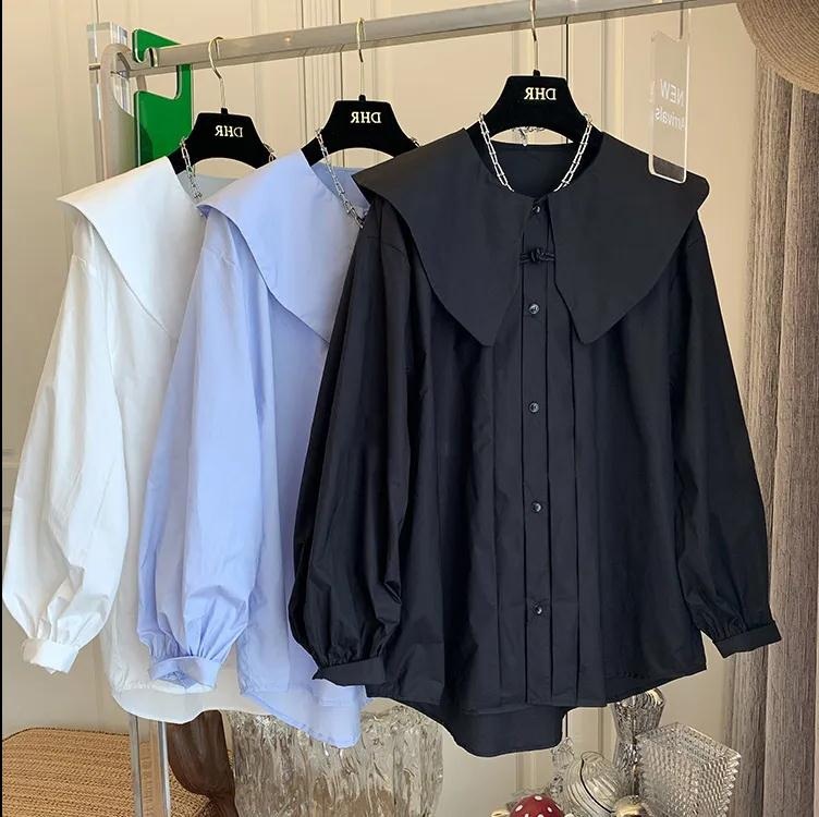New Chinese-style, button-up, doll-collar, puffed-sleeve long-sleeved shirt for women, with a unique design sense and a 2022 spring trend Application Scenario