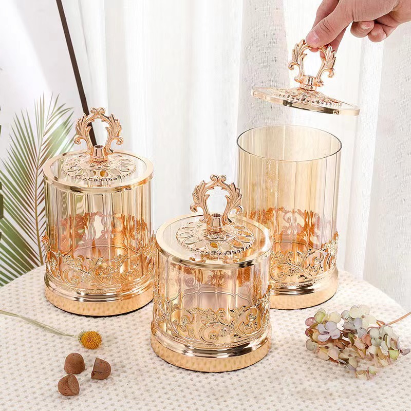 European Electroplated Maple Leaf Cup Lid Lace Storage Jar Set Candy Jar Home Table Decoration Dry Fruit Storage Sugar Jar