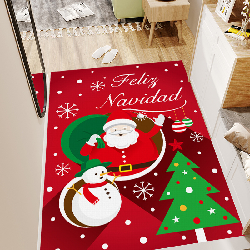 Red Christmas floor mat, Santa Claus Christmas tree, coral velvet entry bar, home floor mat details Picture