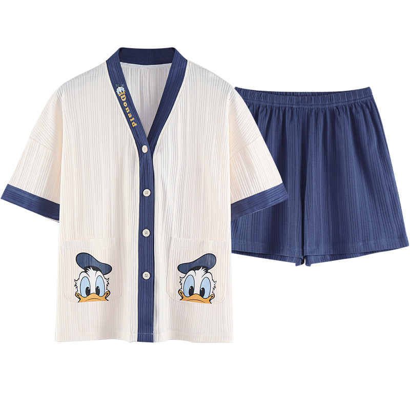 Pajama women's summer cotton short-sleeved cute young ladies' summer thin home wear 2022 new V-neck cardigan Item Picture