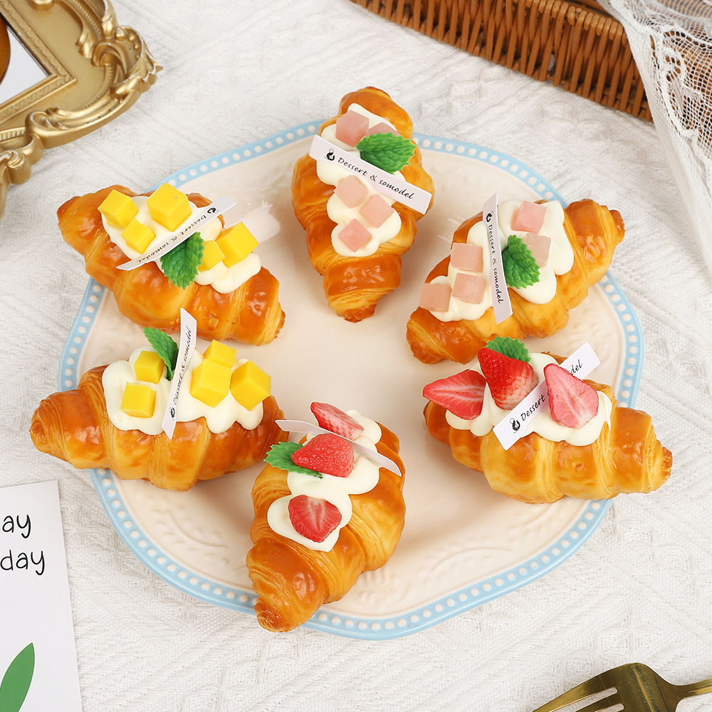 创意PU仿真假蛋糕面包糕点牛角包食物模型烘焙店软面包道具摆件