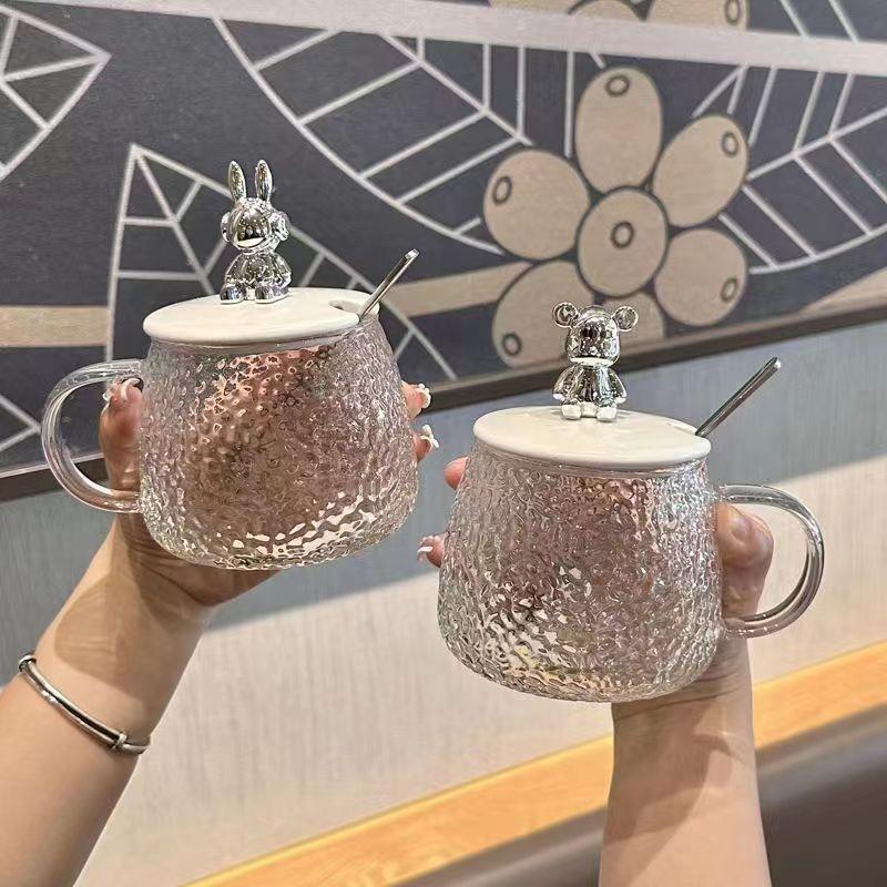 Net Red Bear Hammer Print Water Cup Ladies Coffee Drink Cup High Appearance Level Home Breakfast Glass With Handle Hair Replacement Application Scenario