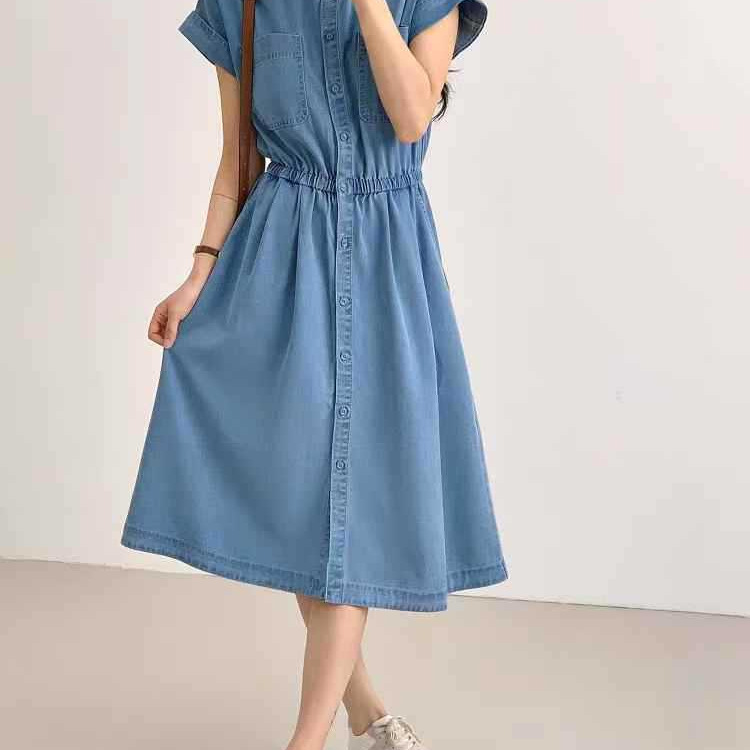 【 Mall Same Style 】25 Summer Light and breathable Tencel fabric cool and comfortable lapel women's denim dress details Picture