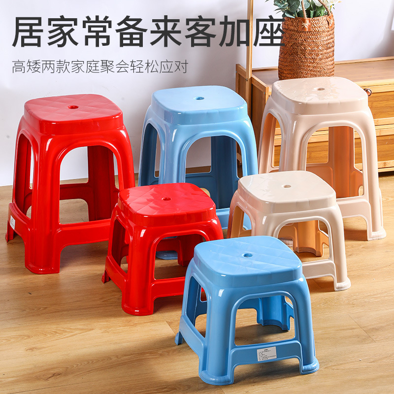 加厚塑料凳子家用成人高凳子大排档红色方凳塑料椅子客厅板凳批发产品图