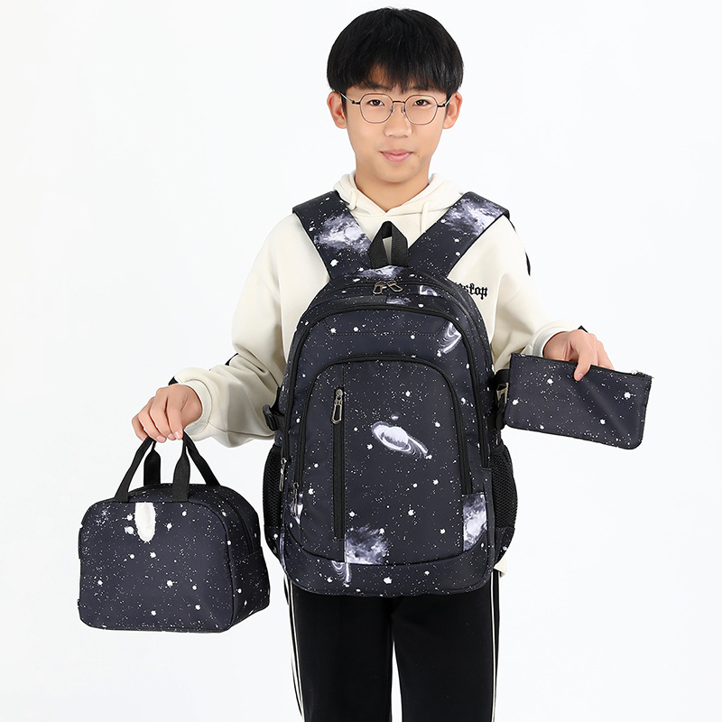 Cross-Border New Schoolbag Schoolbag For Primary School Students Male Star Backpack Three-Piece Waterproof Thermal Insulation Set For Grades 4-6 Application Scenario