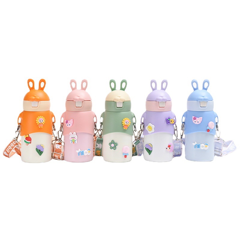 Cute Rabbit Bouncing Lid insulated cup, 316 stainless steel double-layer with back strap, children's straw cup Application Scenario