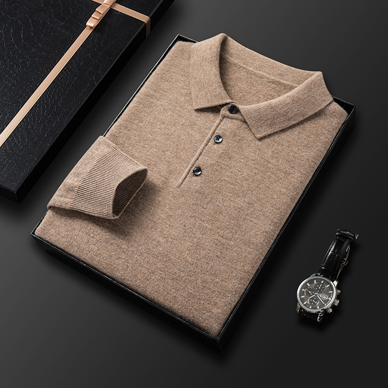 New autumn and winter men's woolen sweaters, long-sleeved pure wool sweaters, men's casual lapel knitted sweaters, one-piece consignment details Picture