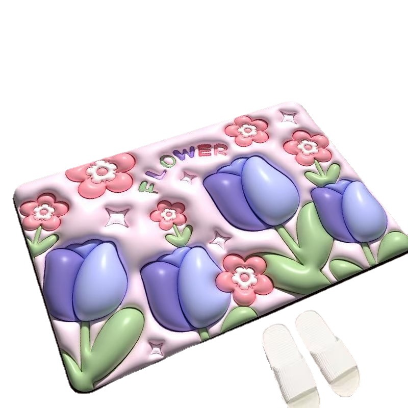 ins Expansion Wind 3D Small Flower Bathroom Mat, household bathroom entrance absorbent floor mat, Anti-slip Diatom mud floor mat Item Picture