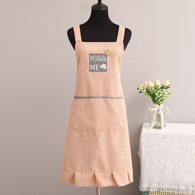 【 Chi Jia 】 Corduroy plain and simple apron for kitchen and home use, stain-resistant, wear-resistant and easy to clean details Picture