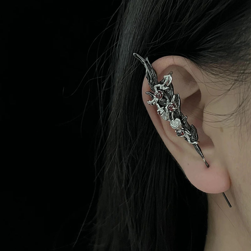 New piercing earlobe personalized design Dark Angel Demon feather diamond ear expansion Love and Deep space peripheral earrings Specification image