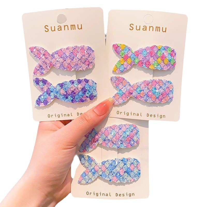 Children's cute mermaid sequined bangs hair clips, bb clips, little girl princess broken hair clips, children's back head headwear Item Picture
