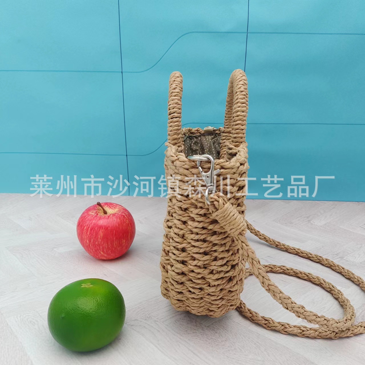Wholesale Supply Of Semi-Circular One-Shoulder Moon Bag Straw Bag Women's Handbag Paper Rope Braided Small Round Bucket Bag details Picture