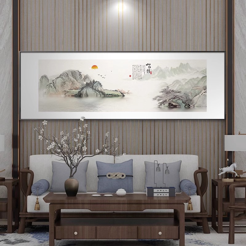 山水装饰画客厅沙发背景办公室壁画新中式喷绘国画卧室背景墙装饰详情5