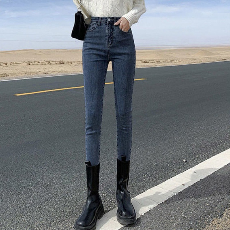 Spring and Autumn's new Korean-style high-waisted stretch skinny jeans for women in blue and gray, slimming and form-fitting 9-point pencil pants Specification image