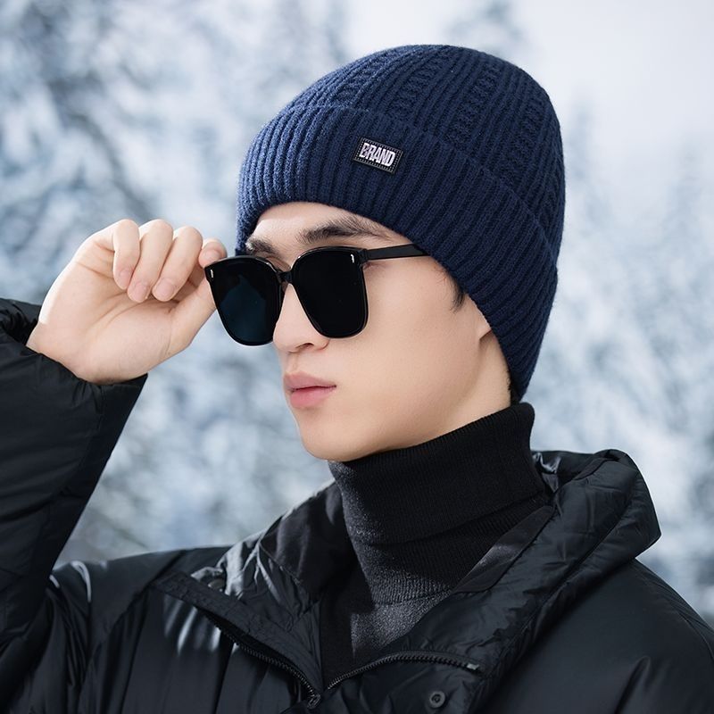 冬季冷帽男士休闲保暖毛线帽冬男加绒骑行帽防寒针织帽子护耳简约