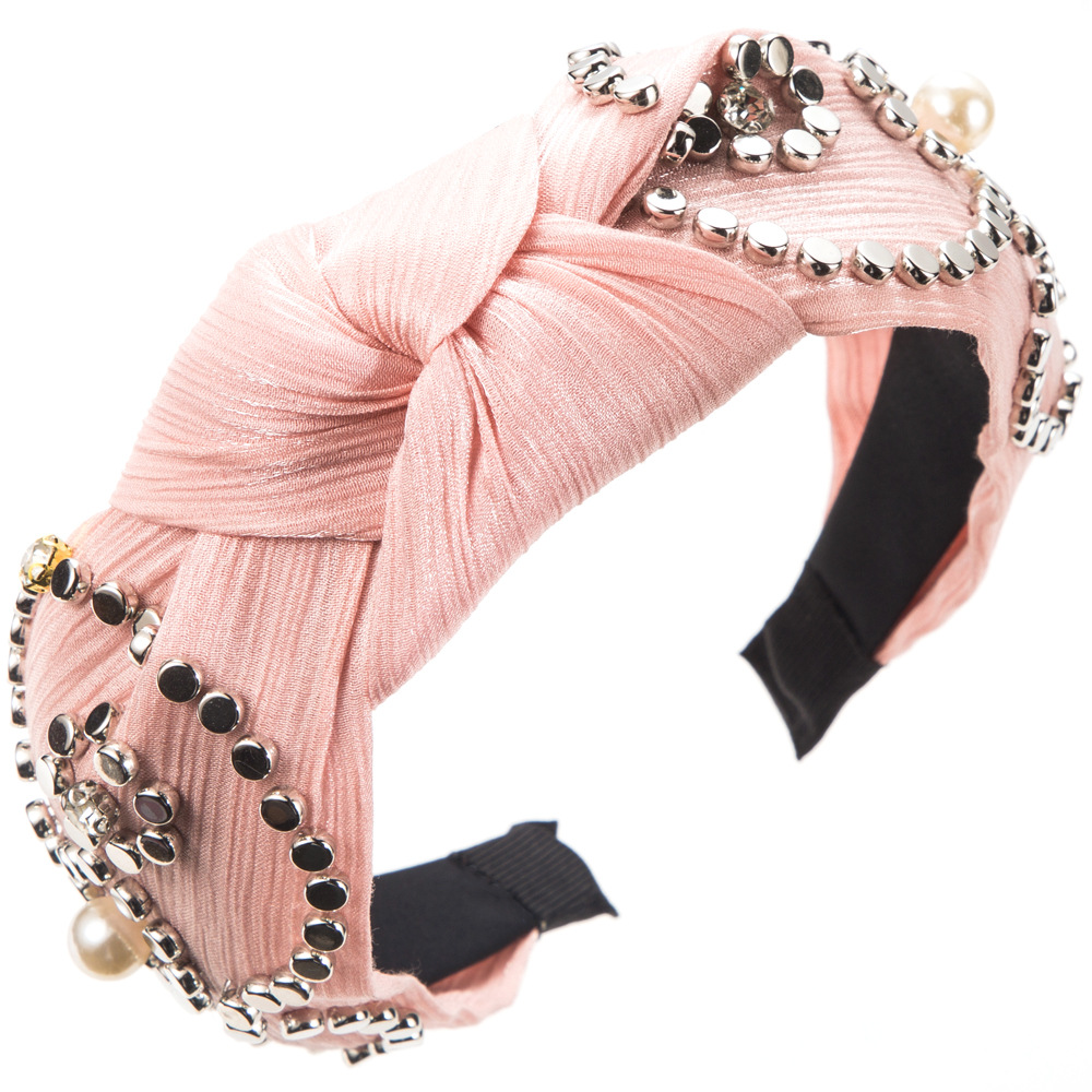 Hair Band Europe And The United States Wide Edge Fabric Knot Hair Band Simple Personality Nail Bead Head Band Women Light Luxury Senior Sense Hair Accessories Item Picture