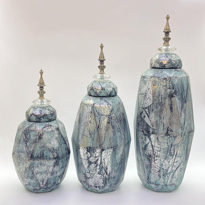 欧式复古彩漆储物罐 阿拉伯典雅陶瓷金属手绘花瓶 金堡花瓶工艺品