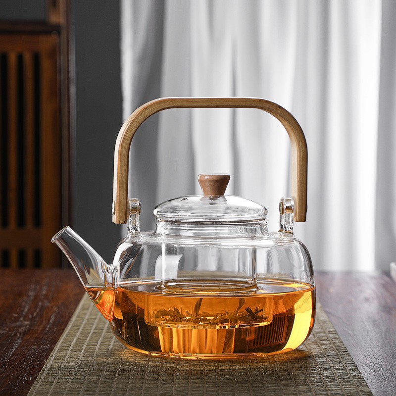 竹把提梁壶家用煮茶器泡茶壶中式轻奢茶具高硼硅玻璃煮茶壶套装